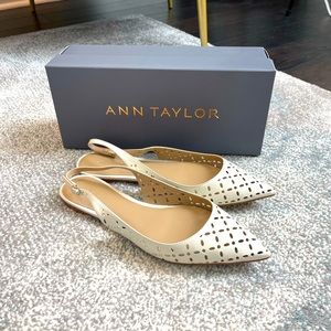 Womens size 8.5 Ann Taylor Flat Sling-back shoes. Eggshell color. EUC.